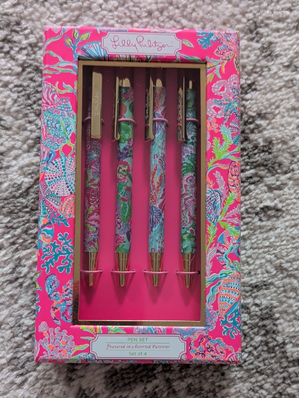 Lilly Pulitzer Bright Pink Multicolor Floral Pen Set - 4 Pack